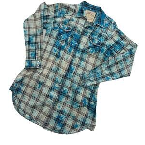 Plaid Blue Pearl snap top